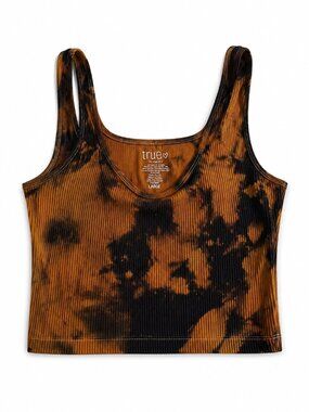 Tie Dye Ribbed Crop Tank Top Brown Black Size Large